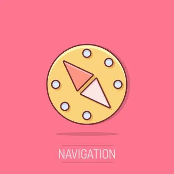 Compass icon in comic style. Navigation equipment cartoon vector illustrati.. Stock Illustration