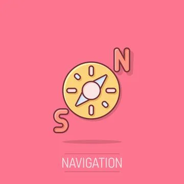 Compass icon in comic style. Navigation equipment cartoon vector illustrati.. Illustrazione stock