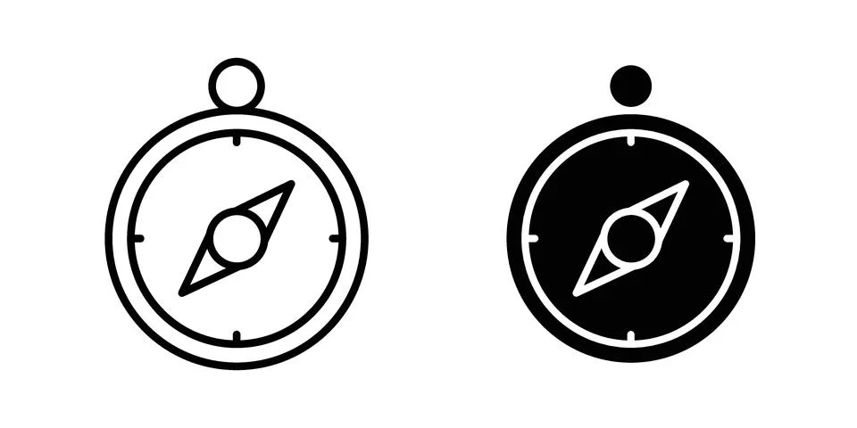 Compass icon drawing lines. Silhouette style vector bundle Stock Illustration