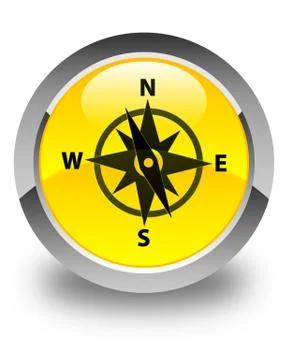 Compass icon glossy yellow round button Stock Illustration