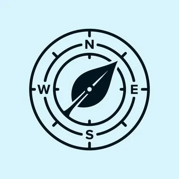 Compass Icon Integrated With Leaf Needle 스톡 일러스트