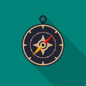 Compass icon with long shadow. Flat design style. Stock Illustration