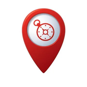 Compass icon on map pointer red Stock Illustration