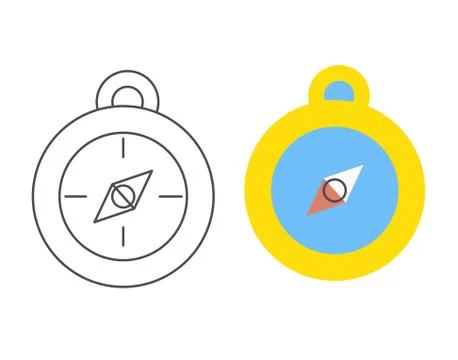 Compass icon. Outline and colored compass Stock Illustration
