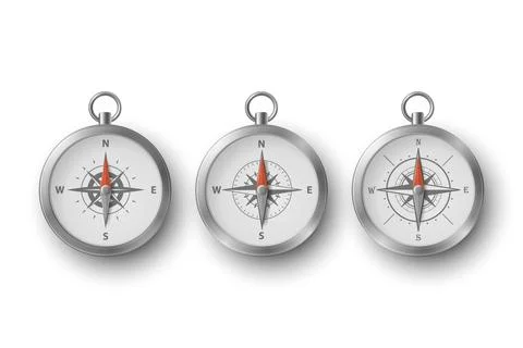 Compass Icon Set 3d Vector Illustration. Steel Magnetic Compass Icons Isola.. Stock Illustration