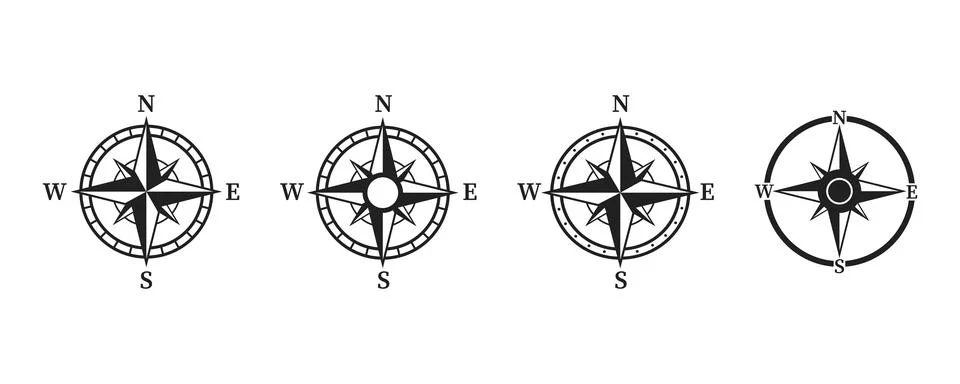 Compass icon set .Collection of simple compass icons . Wind rose illustration Stock Illustration