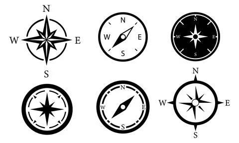 Compass icon set. Navigation compass vector. Line and glyph wind rose compass Stock Illustration