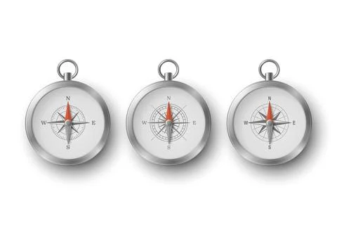 Compass Icon Set, Vector Illustration. 3d Steel Magnetic Compass Icons Isolat 库存插图