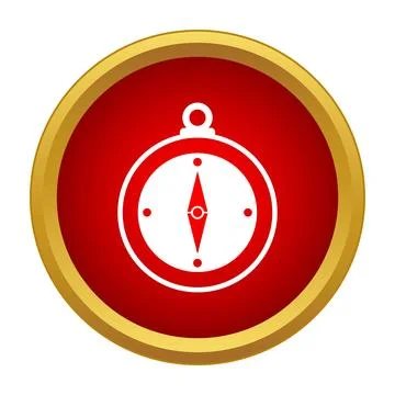 Compass icon showing navigation and direction on red gold button Stock Illustration
