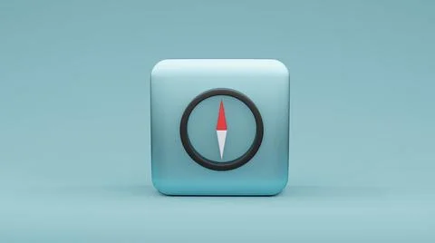 Compass icon on square shape , 3d rendering 스톡 일러스트