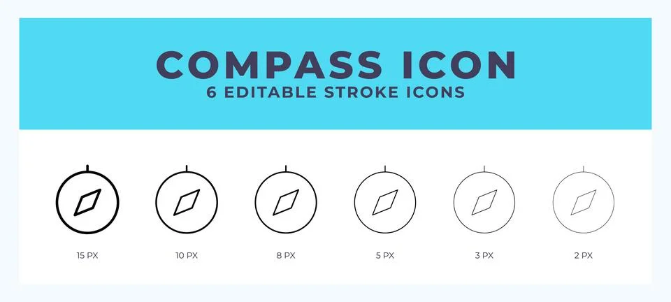 Compass icon in thin line. Bold line. Regular line. Editable stroke. Stock Illustration