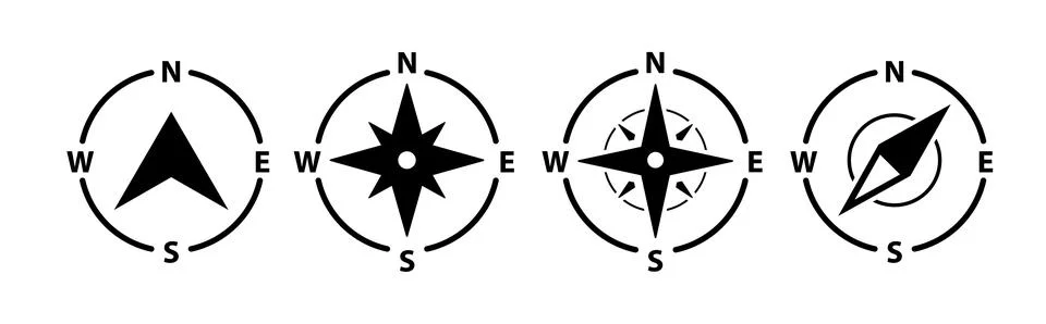 Compass icon vector set. North south direction star map arrow symbol compass Stock Illustration