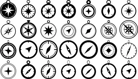 Compass Icons Set for Navigation, Direction, and Travel Concepts Stock Illustration