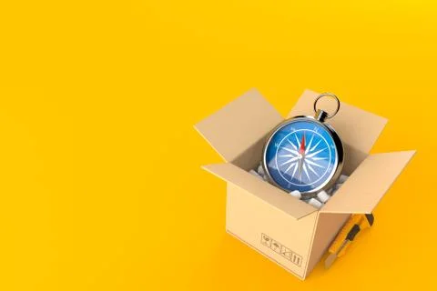 Compass inside cardboard box 库存插图