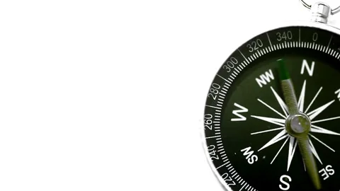 Compass on Isolated white background. Shape black circle stainless numbers .. Stock Footage 257871416