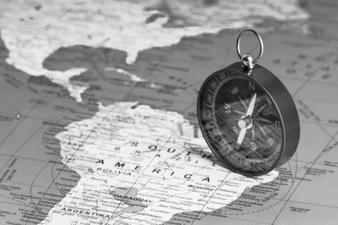 Compass isolated on world map background 库存照片