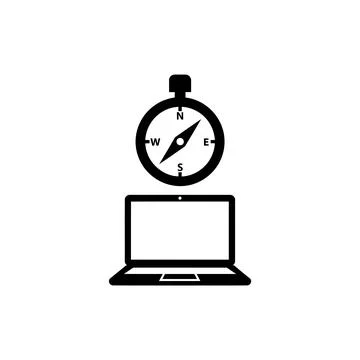 Compass with Laptop Digital Nomad Icon Stock Illustration