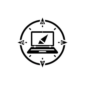 Compass with Laptop Digital Nomad Symbol Stock Illustration