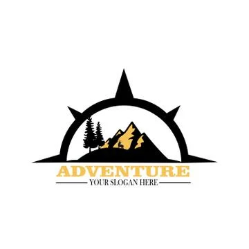 Compass logo design template, adventure camp outdoor, college. Trekking, Stock Illustration