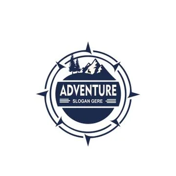 Compass logo design template, adventure camp outdoor, college. Trekking, Stock Illustration