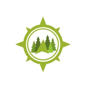 Compass logo design template, adventure camp outdoor, college. Trekking, Stock Illustration