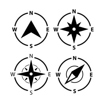 Compass logo icon. North vector arrow orienteering compass map gps navigator Stock Illustration