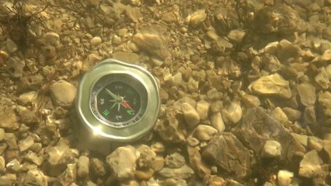 Compass lost under water close-up Stock Footage 76839354