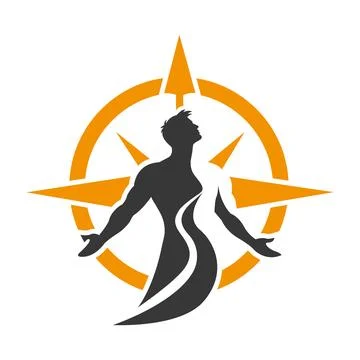 Compass man Silhouette Logo Design for Wellness Brand Stock Illustration