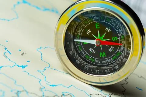 Compass on map background travel Foto stock