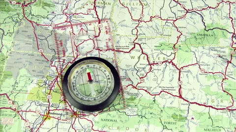Compass On Map With Dial Spinning Out of Control - Travel Concept Stock-Footage 46200733