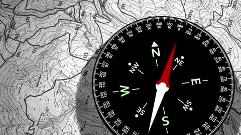 Compass, map, direction. black compass with white nautical map background. Stock Footage 257872977