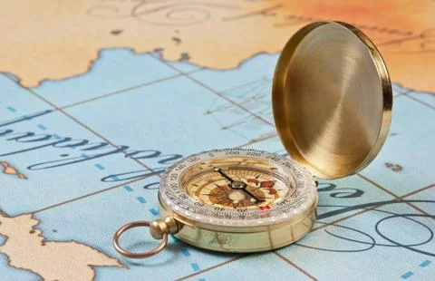 Compass on map Foto stock