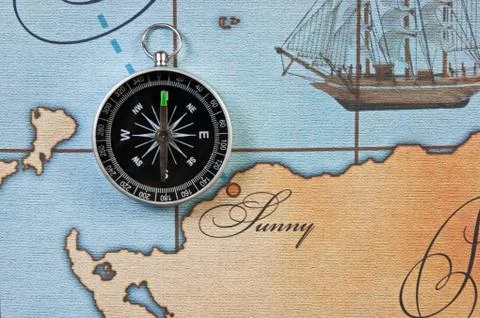 Compass on map 스톡 사진