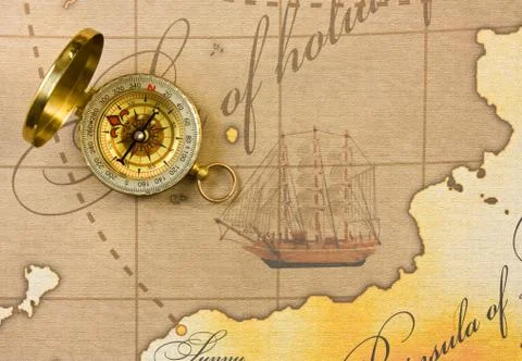 Compass on map Foto stock