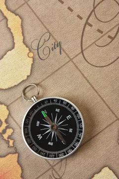 Compass on map Foto stock