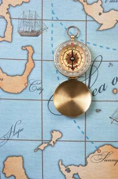 Compass on map Foto stock