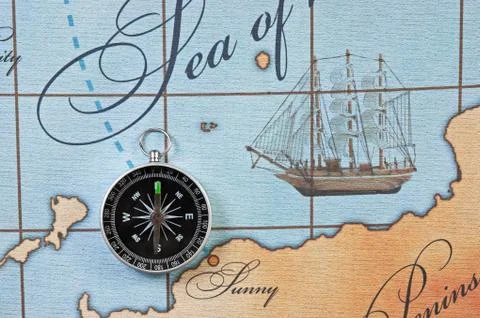 Compass on map Stock-Fotos