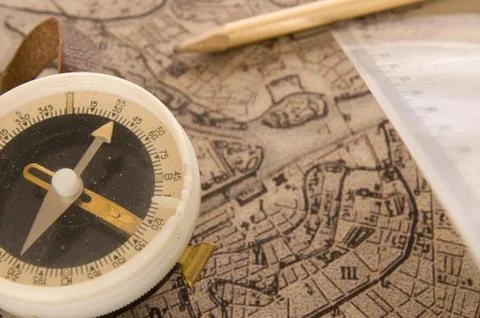 Compass with map Foto stock