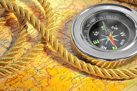Compass on map Stock Photos
