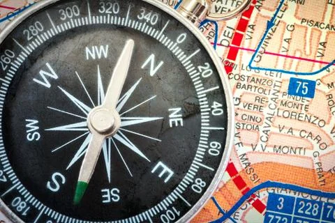 Compass on map Stock Photos