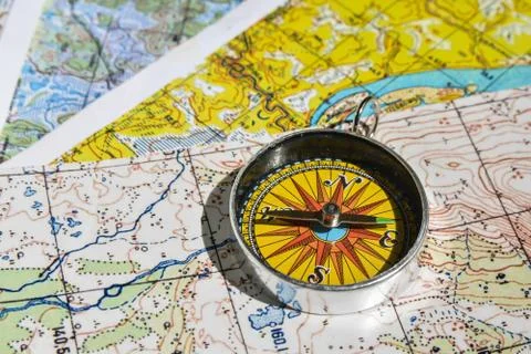 Compass on the map. Stock Photos