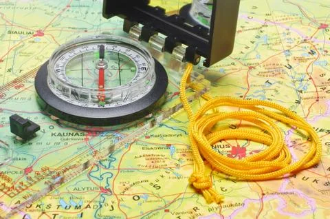Compass on the map Stock Photos