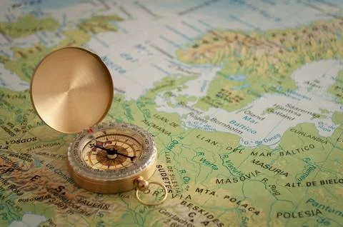 The compass on map Foto stock