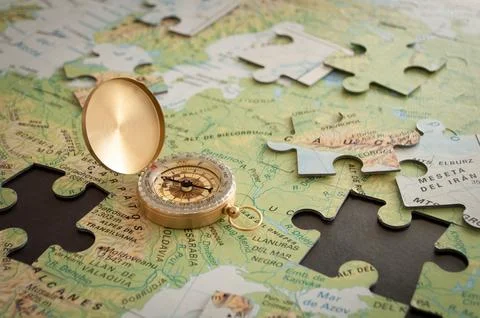 The compass on map Stock Photos