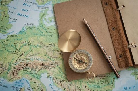 The compass on map Foto stock