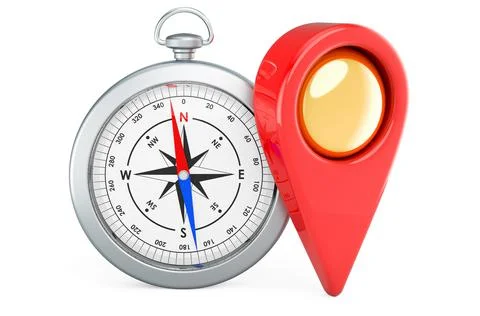 Compass with map pointer. 3D rendering Stock Illustration