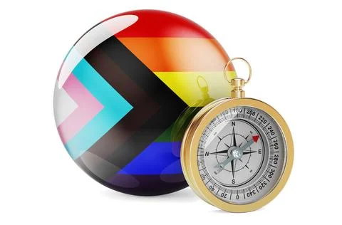 Compass with modern LGBT flag, 3D rendering Compass with modern LGBT flag,... Stock Photos