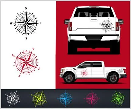 Compass with mountains and Compass Star Vector Stock Illustration