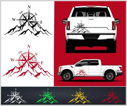 Compass with mountains and Compass Star Vector Stock Illustration