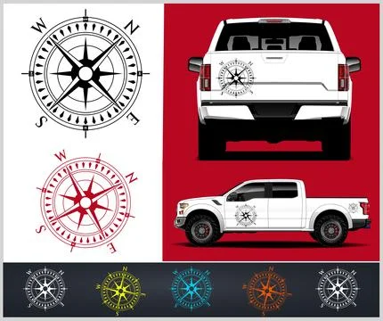 Compass with mountains and Compass Star Vector Stock Illustration